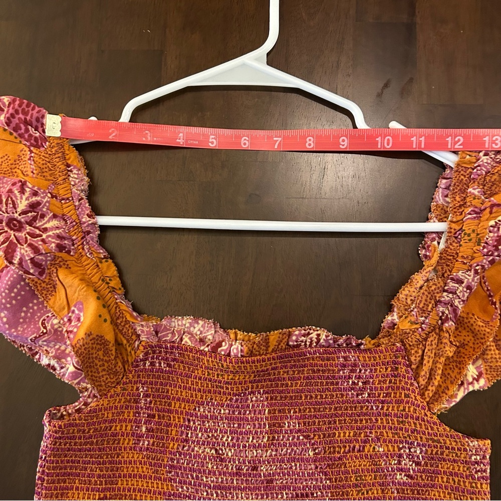 House of Harlow 1960 smocked off the shoulder boho orange pink print top Size S - Picture 12 of 13